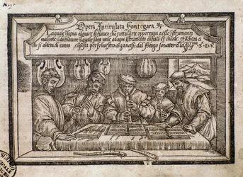 Frontispiz mit Fontegara in Opera intitulata Fontegara von venezianischem Musiker Silvestro Ganassi dal Fontego